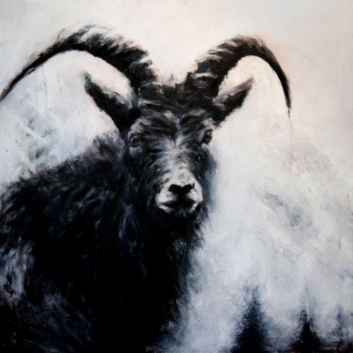 The King of the Mountain - eine Porträtdarstellung vom Gams gemalt in Öl und Acryl