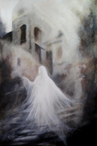 Die weiße Frau von Hohem Schloss, ein Gemälde in Öl auf Leinwand von Crash Vorich